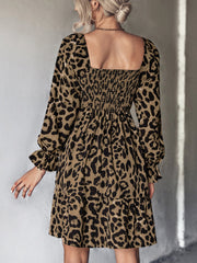 Classic Belt Leopard Long Sleeve Mini Dress