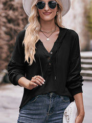 Casual Solid Color Loose Button Hoodie