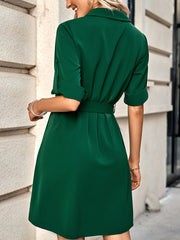 Lapel Lace Up Solid Color Mini Dress