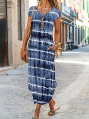 Short Sleeve Pocket Fashion Print Maxi Dress