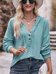 Casual Solid Color Loose Button Hoodie