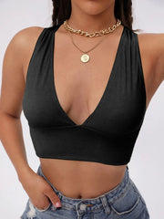 Slim Backless Solid Color All-Match V-Neck Tank Top - Bare