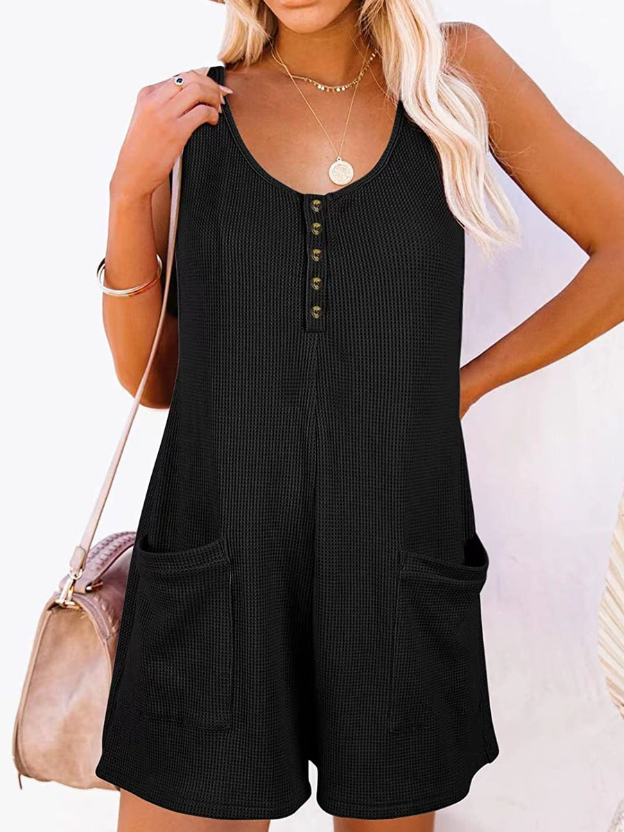 Splicing Sleeveless Loose Casual Button Jumpsuit