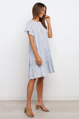Short Sleeve Crew Neck Printed Pleated Dress