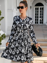 Sexy Buttons Printed Long Sleeved Mini Dress