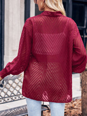 Comfortable Loose Jacquard Fresh Fashion Casual Solid Color Cardigan - Closed - Bishop - Poet - Jewel