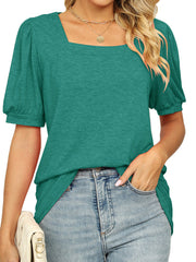 Casual Loose Square Neck Puff Sleeve Blouse
