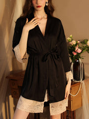 Sexy Lace Tie Long Sleeve Pajama