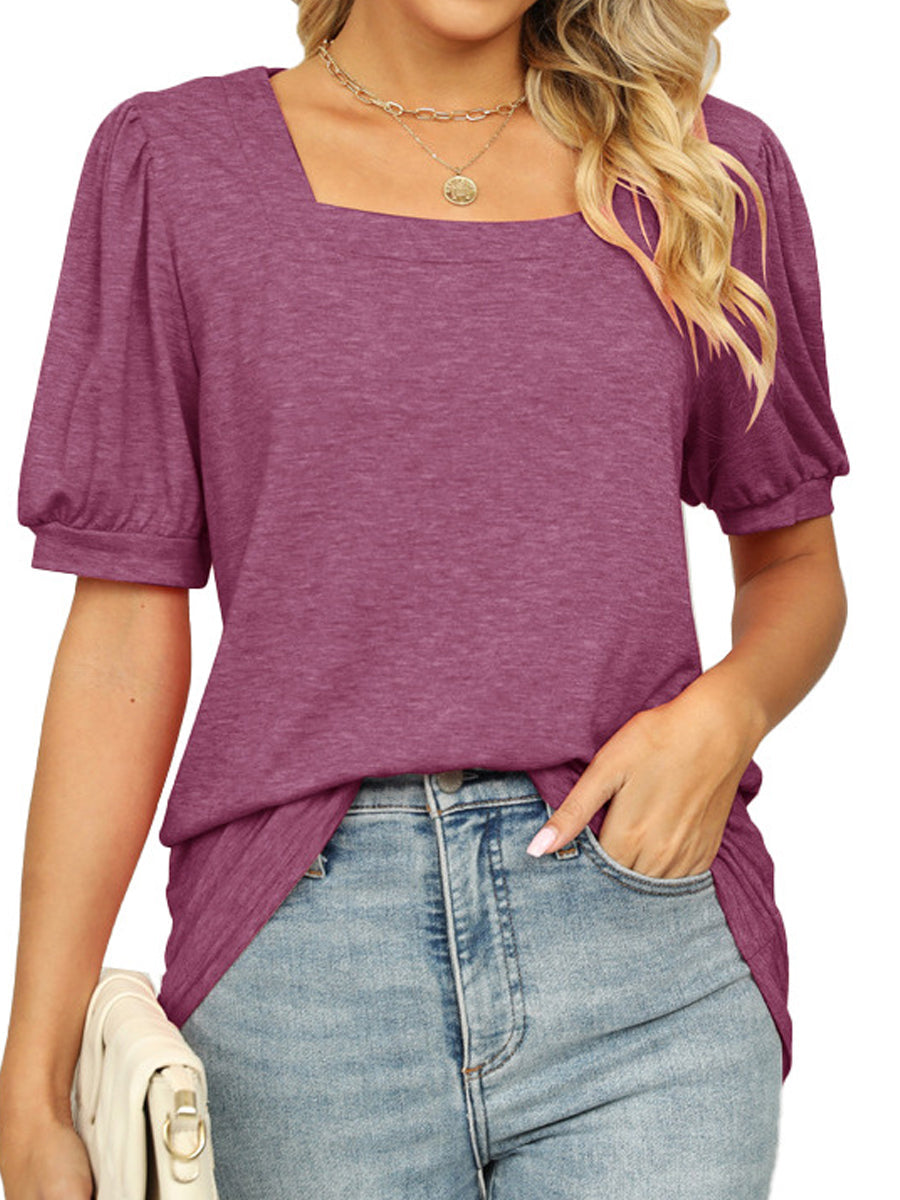 Casual Loose Square Neck Puff Sleeve Blouse