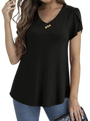 Short Sleeve V Neck Floral Tunic Blouse