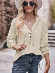 Casual Solid Color Loose Button Hoodie