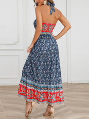 Sexy Retro Floral Slim Fit Halter Neck Midi Dress