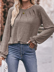 Long Flounce Sleeve Round Neck T-Shirt