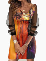 Fashion Slim Fit Mesh Sleeve V neck Bodycon Dresses