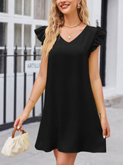 V Neck Puff Sleeve Loose Fashion Mini Dress