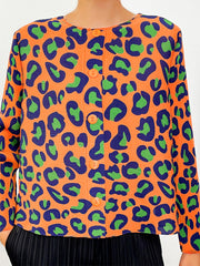 Pleated Breasted Leopard Print T-Shirt