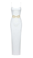 SCALLOPED MESH INSERT MAXI DRESS IN WHITE