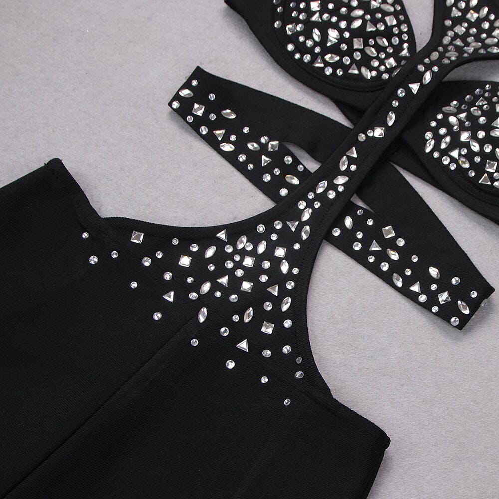 SEQUIN SLEEVELESS CUT OUT JUMPSUIT IN BLACK