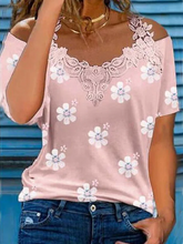 Solid Lace Cold Shoulder Short Sleeves Cold Shoulder Sleeve Elegant Blouses