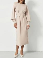 Street Solid Patchwork O Neck Waist Skirt Dresses