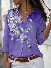 Shirt Collar Floral Casual Blouses for Women