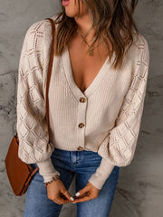Solid Button Cardigan Single Row Button V neck Sweaters