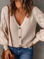 Solid Button Cardigan Single Row Button V neck Sweaters