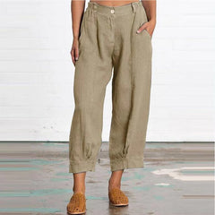 Solid Color Loose Plus Size Straight Pants CasualCotton Linen Long Pants