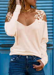 Solid Lace Cold Shoulder Short Sleeves Cold Shoulder Sleeve Elegant Blouses