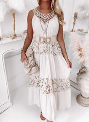 Solid Lace Sleeveless Shift Boho Maxi Dresses