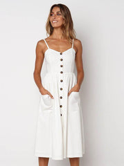 Spaghetti Strap Single Breasted Plain Sleeveless Maxi Dresses