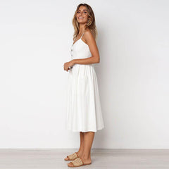 Spaghetti Strap Single Breasted Plain Sleeveless Maxi Dresses