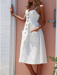 Spaghetti Strap Single Breasted Plain Sleeveless Maxi Dresses