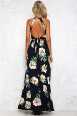 Fashion Sexy Backless Floral Maxi Dresses