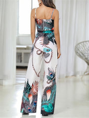 Feather Print Sling Jumpsuit