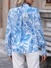 Lapel Single Breasted Printed Long Sleeve Blouse