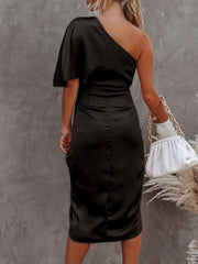 One-Shoulder Sleeve Irregular Slit Dress