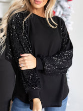 Sequin Stitching Round Neck Raglan Long Sleeve T-Shirt