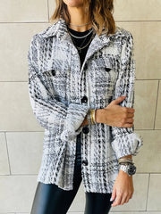 Plaid Lapel Loose Button Long Sleeves Coat