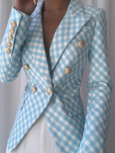 Double Breasted Plaid Tweed Blazer
