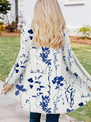 Plus Size Casual Cardigan, Women's Plus Letter Print Long Sleeve Open Front Cardigan