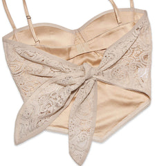 Paisley Lace Sweetheart Sleeveless Crop Tank Top - Apricot