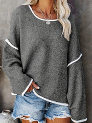 Plus Size Casual Sweater, Women's Plus Solid Long Sleeve Round Neck Slight Stretch Loose Sweater