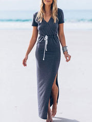 Solid Color Split-side Maxi Dress