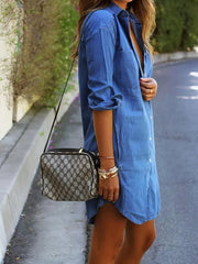 Casual Denim Long Sleeve Shirt Dress