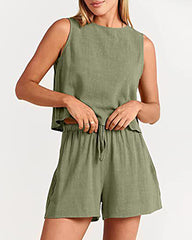 2 Piece Outfits Sets Sleeveless Crop Top Tank Shorts Sets