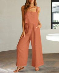 2 Piece Outfits Square Neck Tank Crop Top Wide Leg Pants Matching Lounge Set Tracksuit