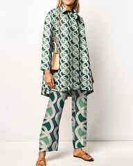 2 Piece Sets Casual Long Sleeve Button Down Shirt Wide Leg Pants Outfits