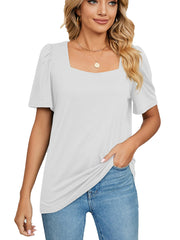Solid Square Neck Short Sleeve Loose T-Shirt