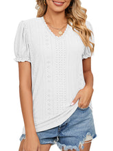 Solid Color Lace Stitching Hollow V-Neck T-Shirt